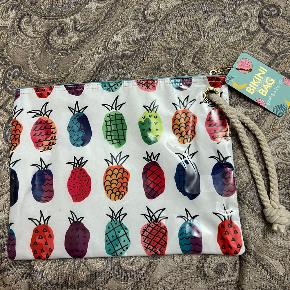 Bikini Bag, wristlet style. Colorful Pineapple Print NWT